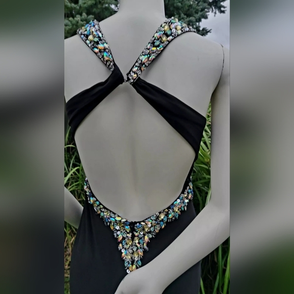 Goddess Black Halter Top MAXI long Gown BALL PROM DRESS WITH RHINESTONES Size 6 - Picture 6 of 8